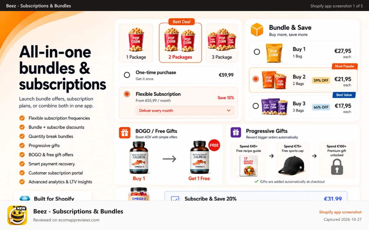 Beez ‑ Subscriptions & Bundles Shopify app screenshot: beez is a subscription app and bundle app