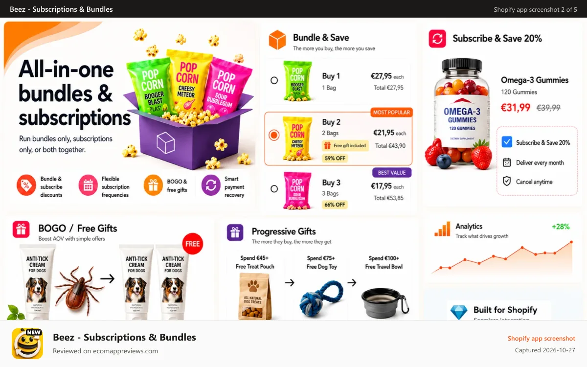 Beez ‑ Subscriptions & Bundles Shopify app screenshot: beez is a subscription app to sell bundle & subscription