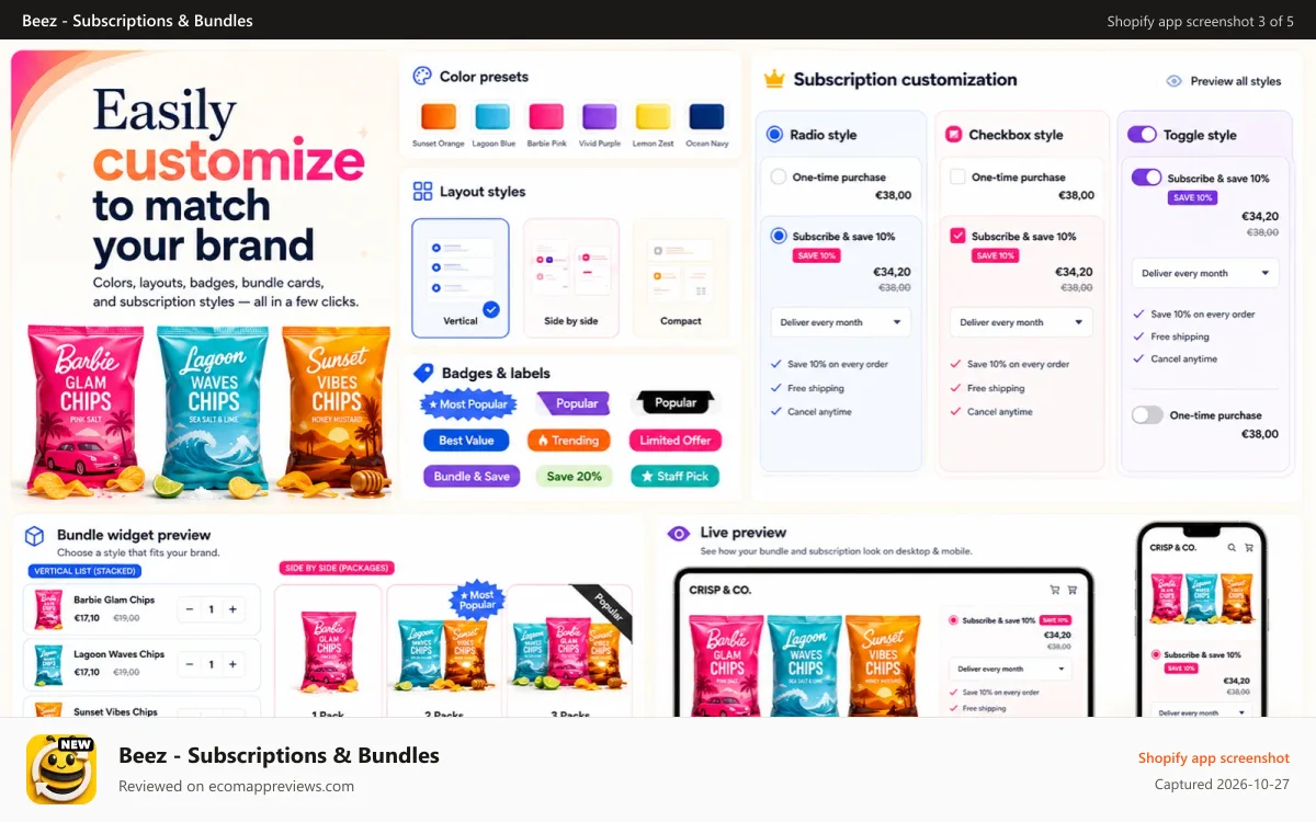 Beez ‑ Subscriptions & Bundles Shopify app screenshot: beez app is a subscription app with powerful analytics