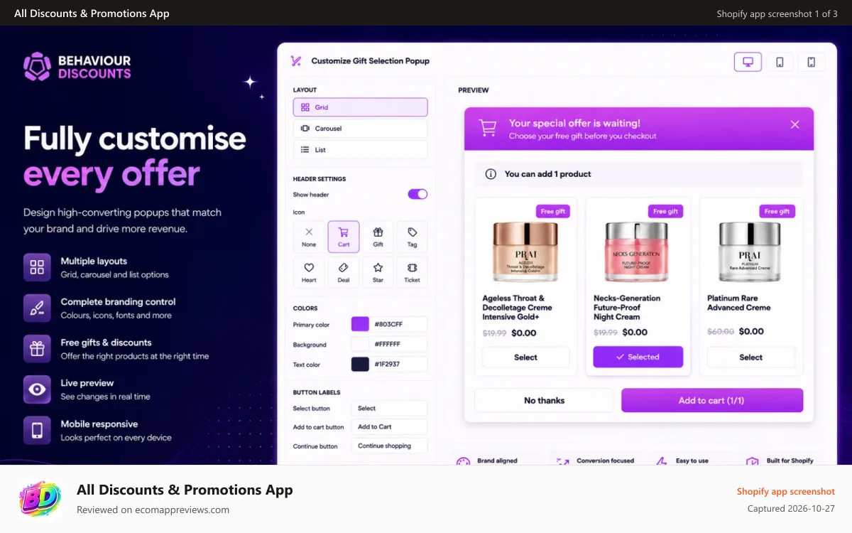 All Discounts & Promotions App Shopify app screenshot: Customise popup