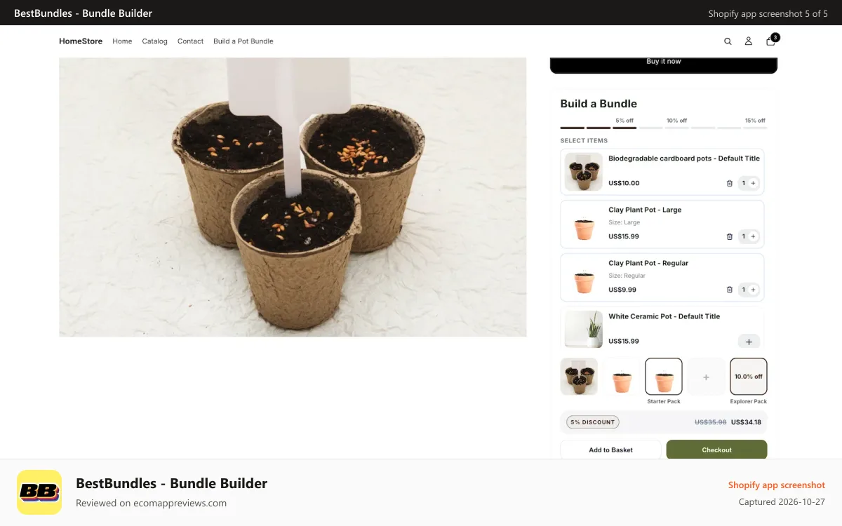 BestBundles ‑ Bundle Builder Shopify app screenshot: on page bundle builder