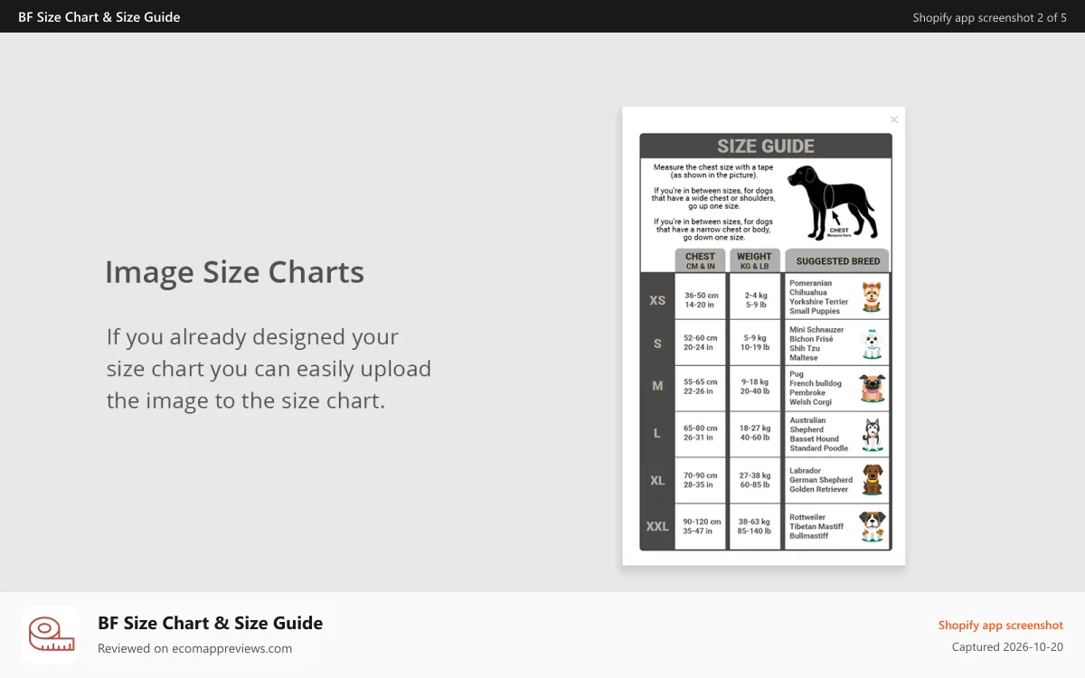 BF Size Chart & Size Guide Shopify app screenshot: shopify Size chart app for shopify best size chart , size guide,