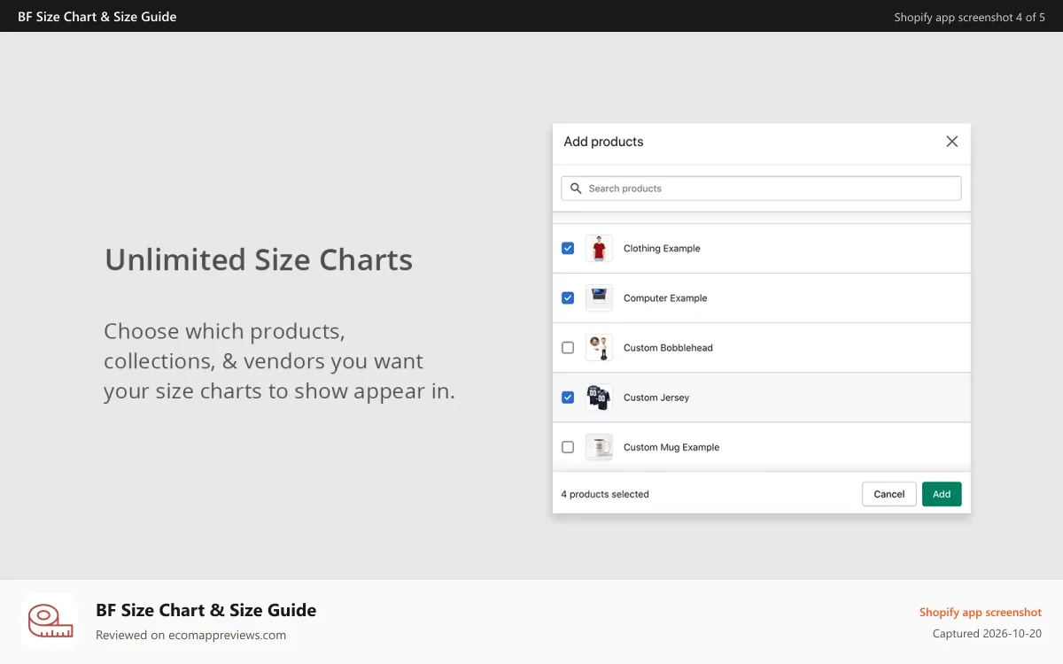 BF Size Chart & Size Guide Shopify app screenshot: shopify Size chart app for shopify size chart, size guide,