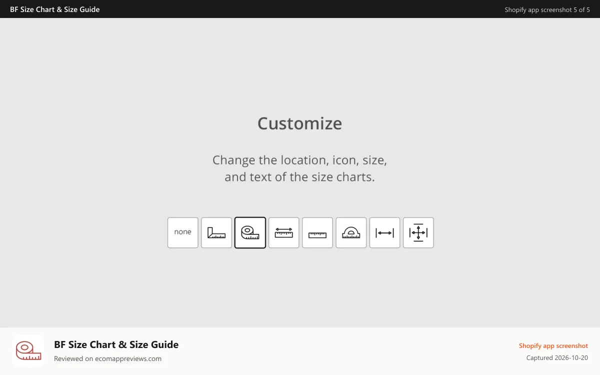 BF Size Chart & Size Guide Shopify app screenshot: Shopify Size chart app for shopify best size chart app for shopi