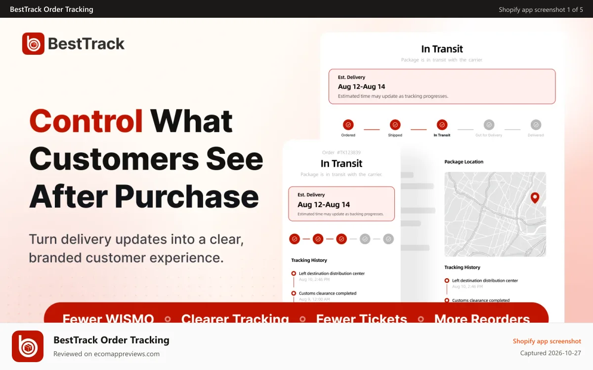 BestTrack Order Tracking Shopify app screenshot: Control what customers see after purchase