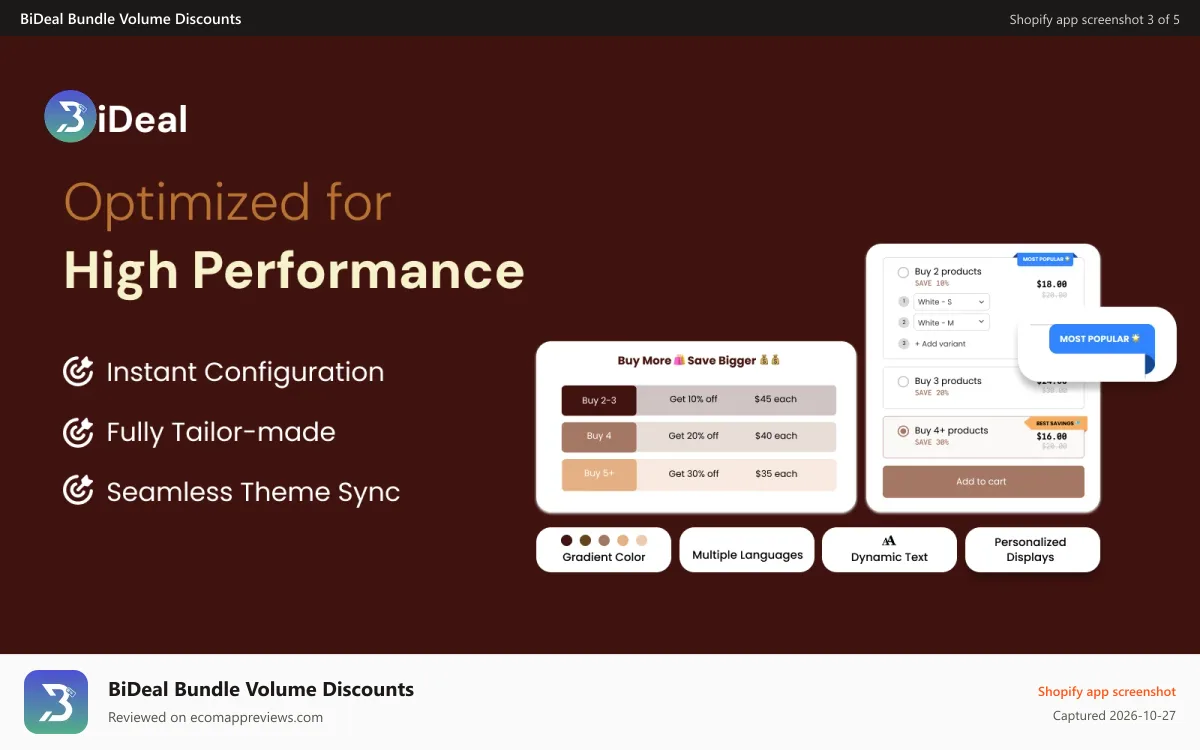 BiDeal Bundle Volume Discounts Shopify app screenshot: Volume discounts displayed on Shopify product page