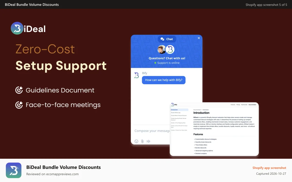 BiDeal Bundle Volume Discounts Shopify app screenshot: 24/7 customer support