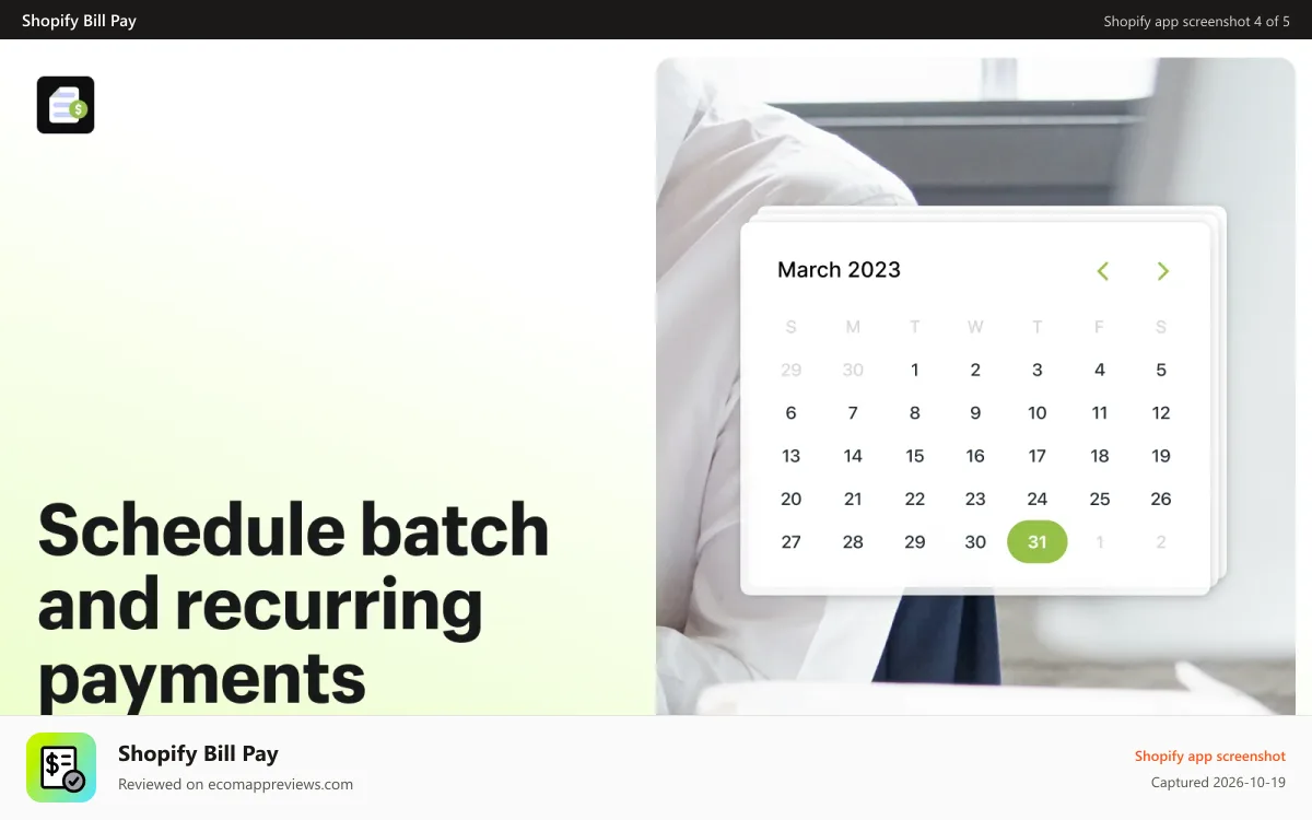 Shopify Bill Pay Shopify app screenshot: Schedule batch and recurring payments