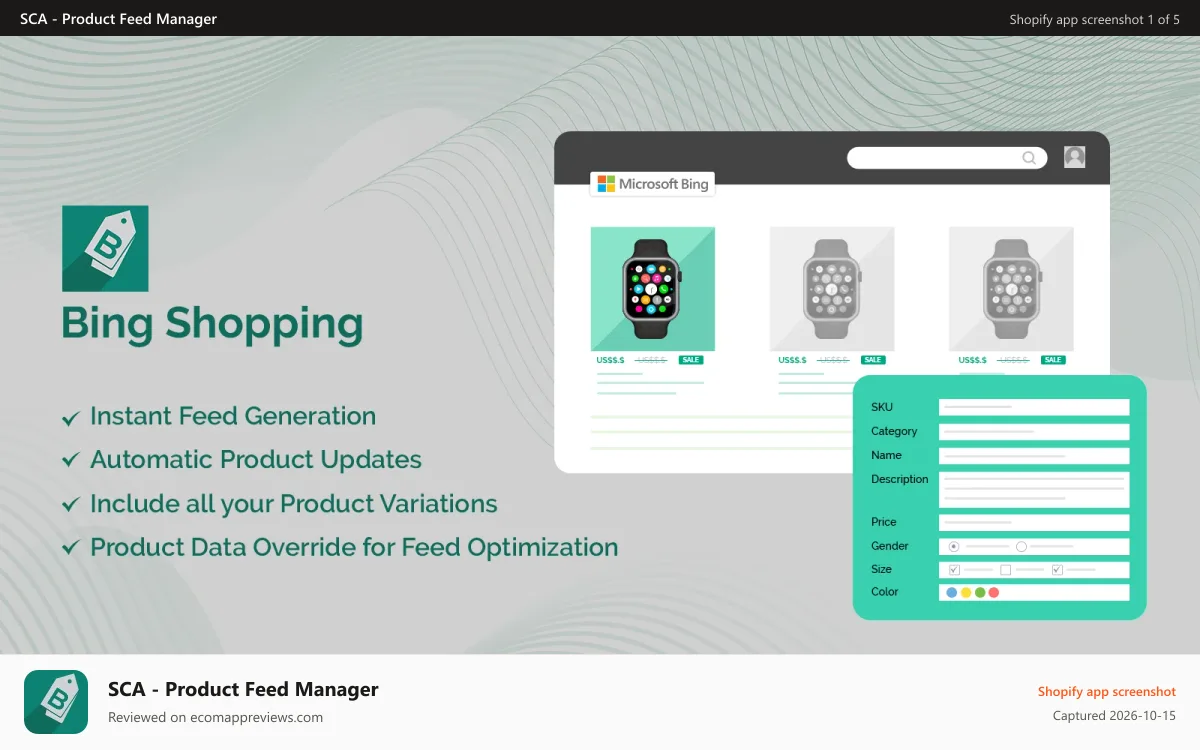SCA ‑ Product Feed Manager Shopify app screenshot: Shopping For E-Commerce Ads