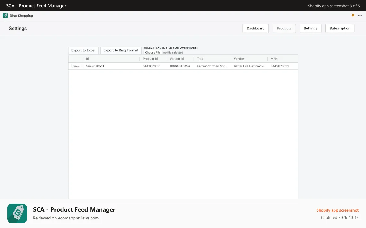 SCA ‑ Product Feed Manager Shopify app screenshot: Products - Optimization 1