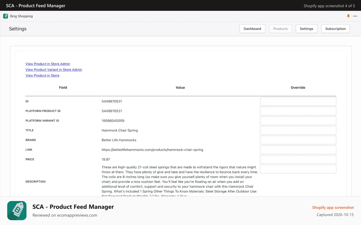 SCA ‑ Product Feed Manager Shopify app screenshot: Products - Optimization 2