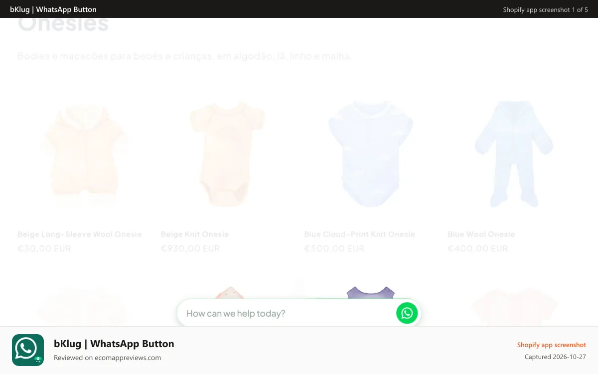 bKlug | WhatsApp Button Shopify app screenshot: WhatsApp Widget