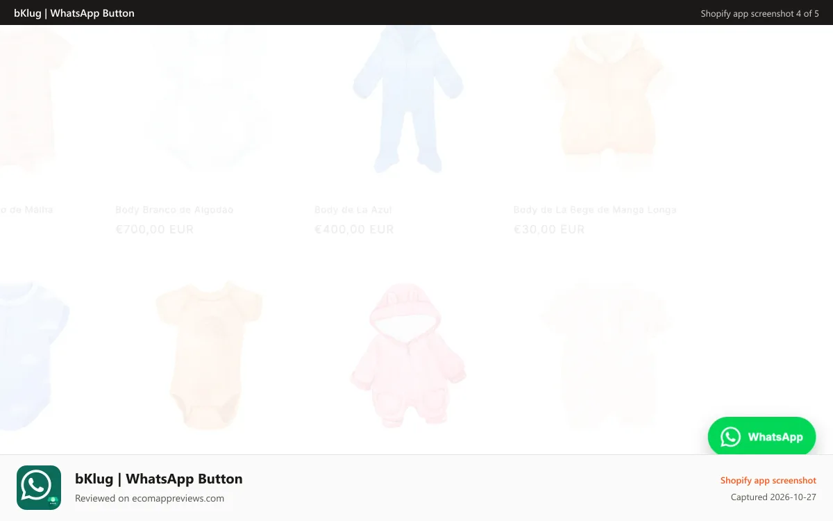 bKlug | WhatsApp Button Shopify app screenshot: WhatsApp Widget