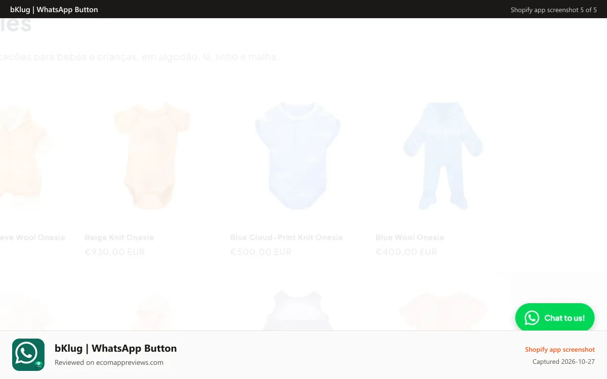 bKlug | WhatsApp Button Shopify app screenshot: WhatsApp Custom Widget