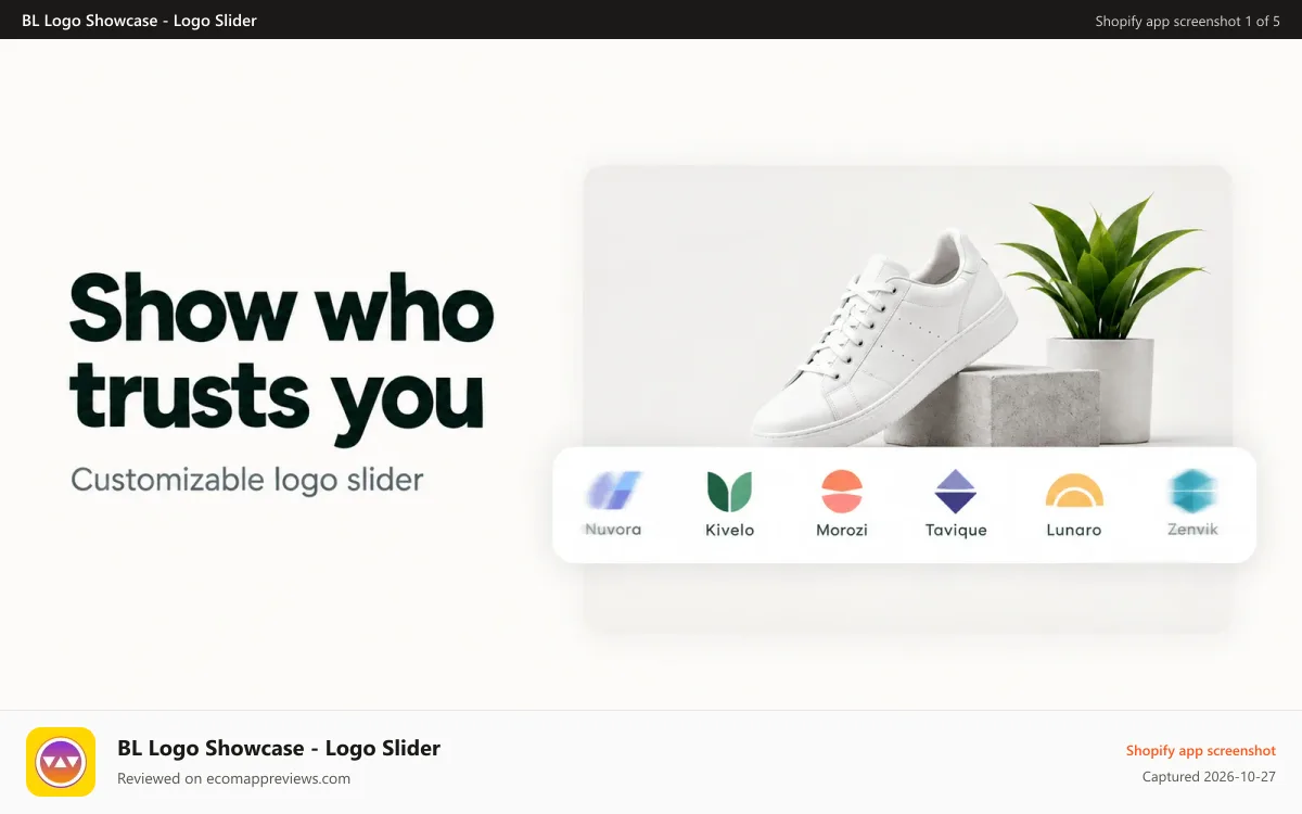 BL Logo Showcase ‑ Logo Slider Shopify app screenshot: Scrolling logo slider showing client and brand logos on a store