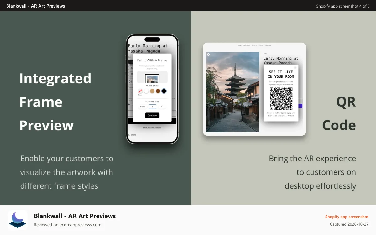 Blankwall ‑ AR Art Previews Shopify app screenshot: Additional features