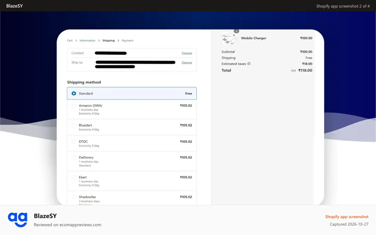 BlazeSY Shopify app screenshot: Carrier Service