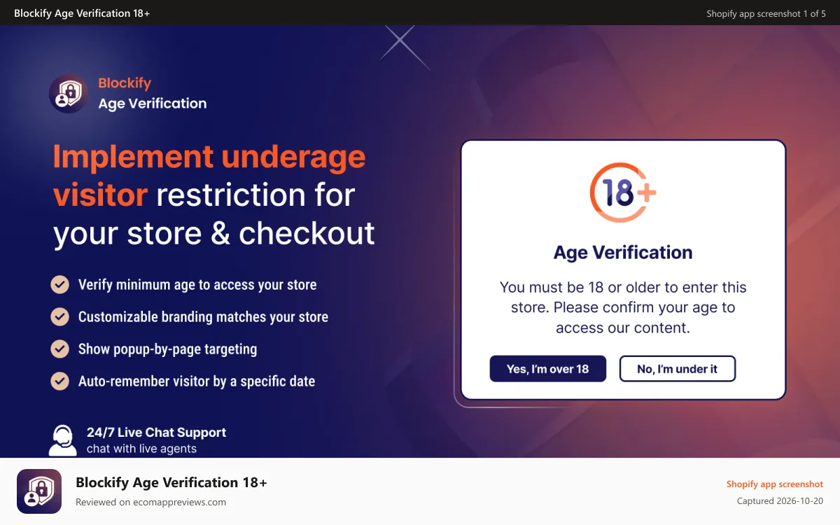 Blockify Age Verification 18+ Shopify app screenshot: age-verification