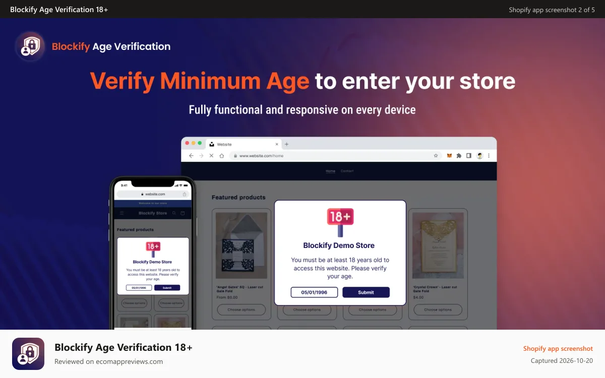 Blockify Age Verification 18+ Shopify app screenshot: 1-age-verification-layout-settings