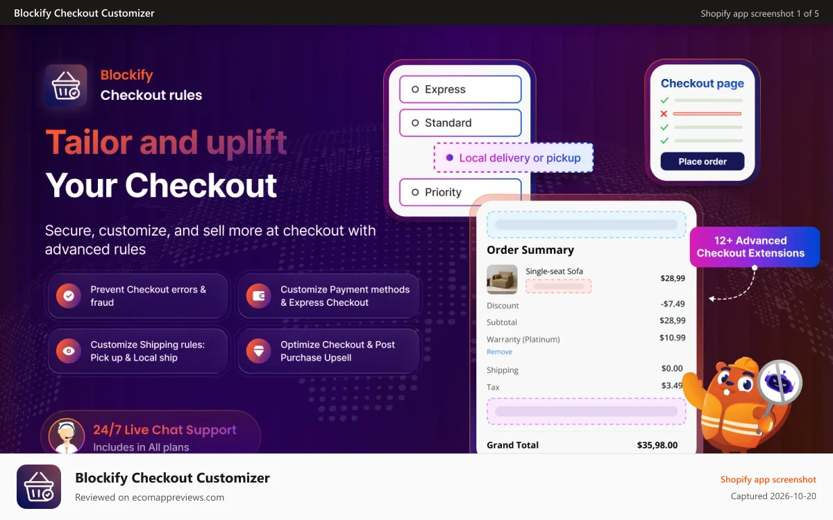 Blockify Checkout Customizer Shopify app screenshot: Introduction to Checkout Rules & Checkout Customization
