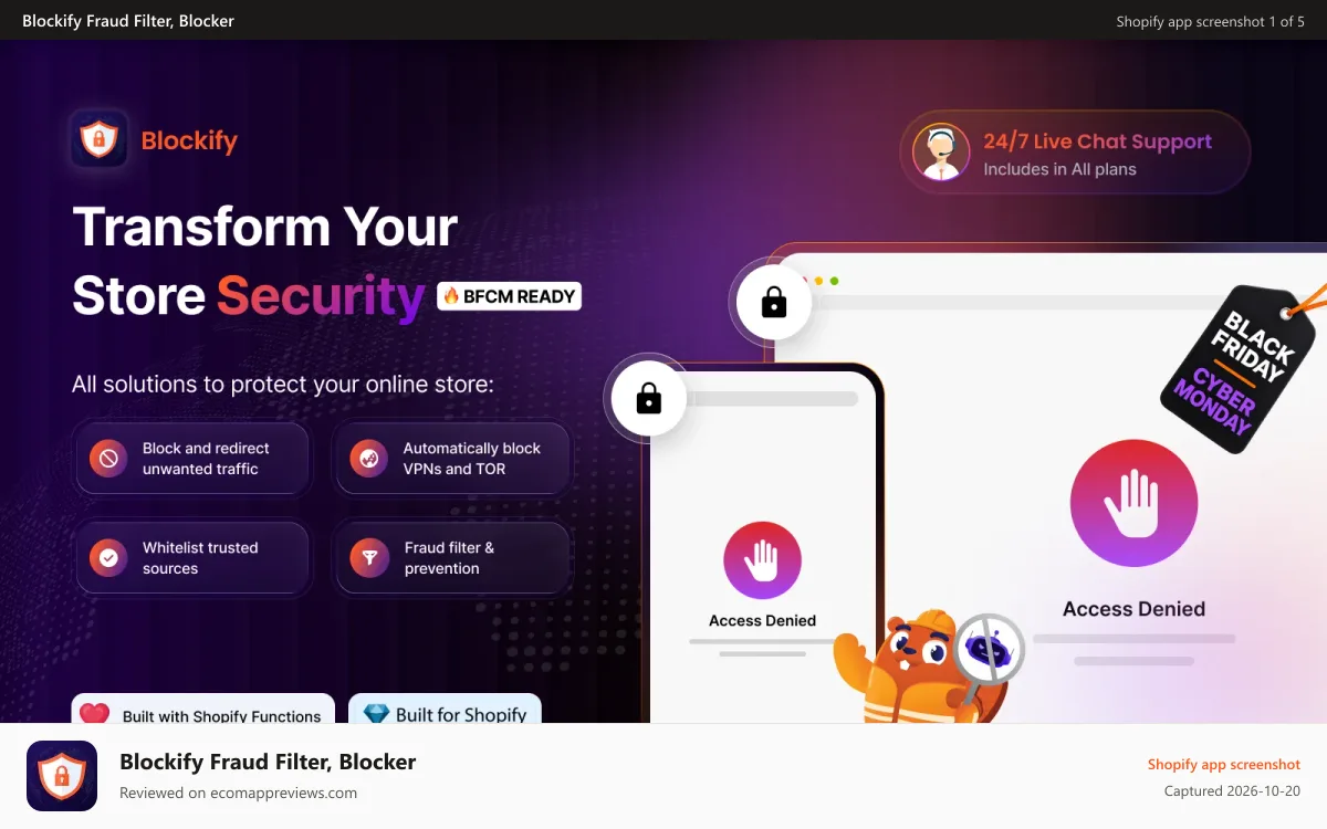 Blockify Fraud Filter, Blocker Shopify app screenshot: IP Blocker & Fraud filter: Block IP addresses, states, countries