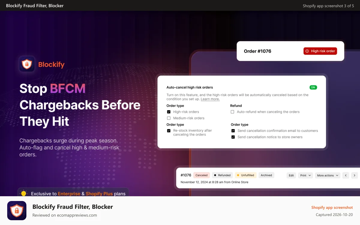 Blockify Fraud Filter, Blocker Shopify app screenshot: Fraud Filter & IP Blocker: Redirect & Whitelist