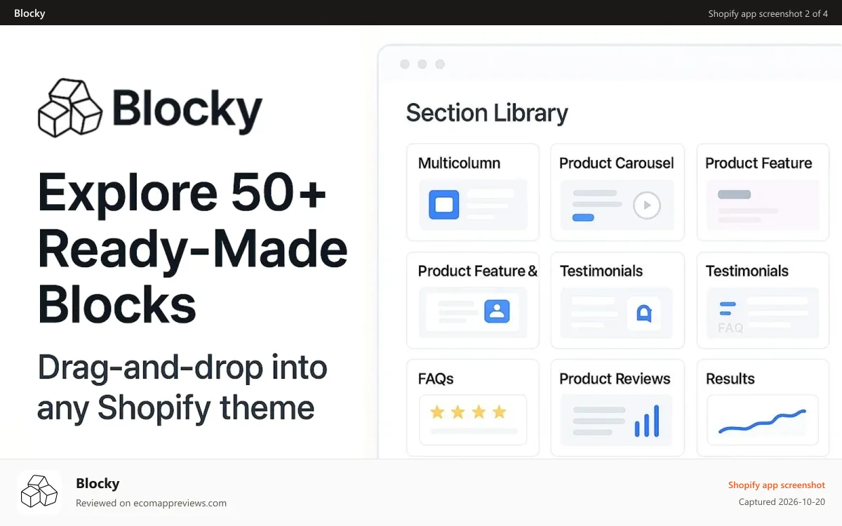 Blocky Shopify app screenshot: Explore our Ready made Sections