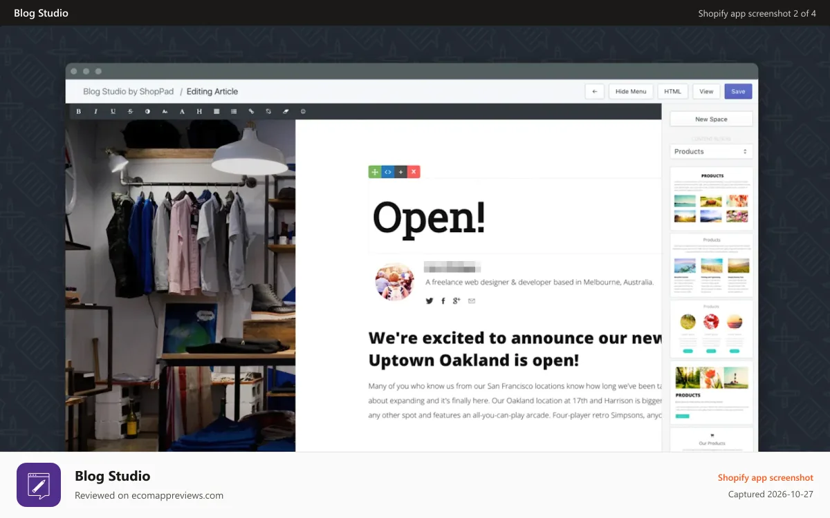 Blog Studio Shopify app screenshot: Blog articles as unique as you
