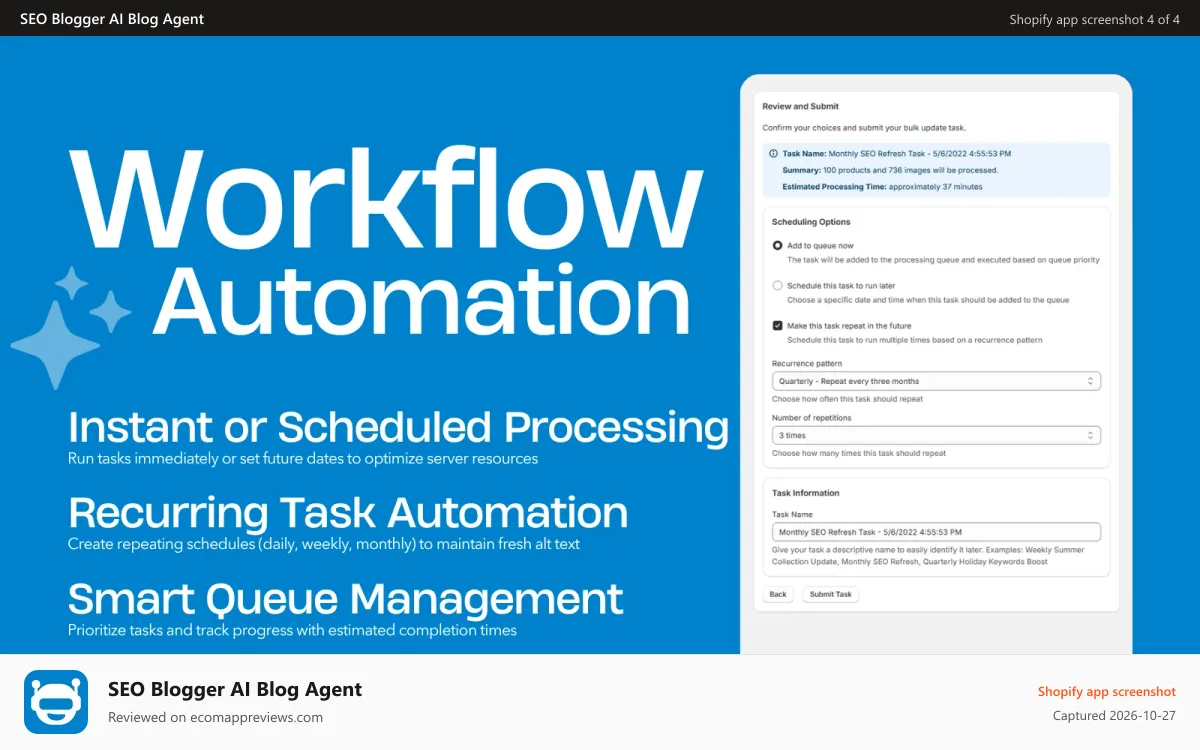 SEO Blogger AI Blog Agent Shopify app screenshot: SEO Blogger automate your blog - Workflow Automation