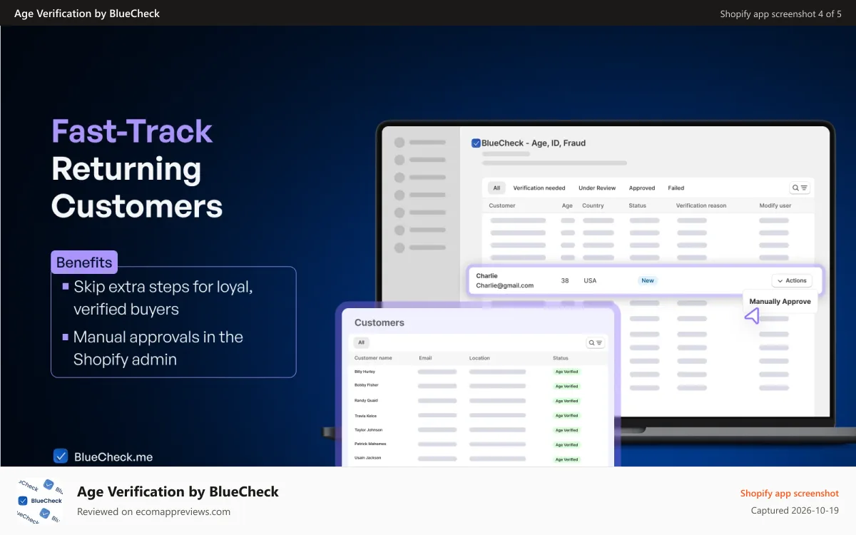 Age Verification by BlueCheck Shopify app screenshot: Verify Age Before or After Checkout