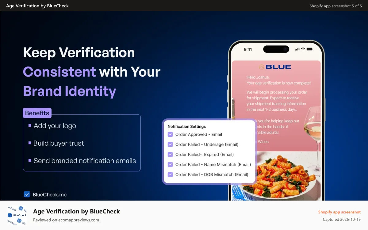 Age Verification by BlueCheck Shopify app screenshot: How age verification works