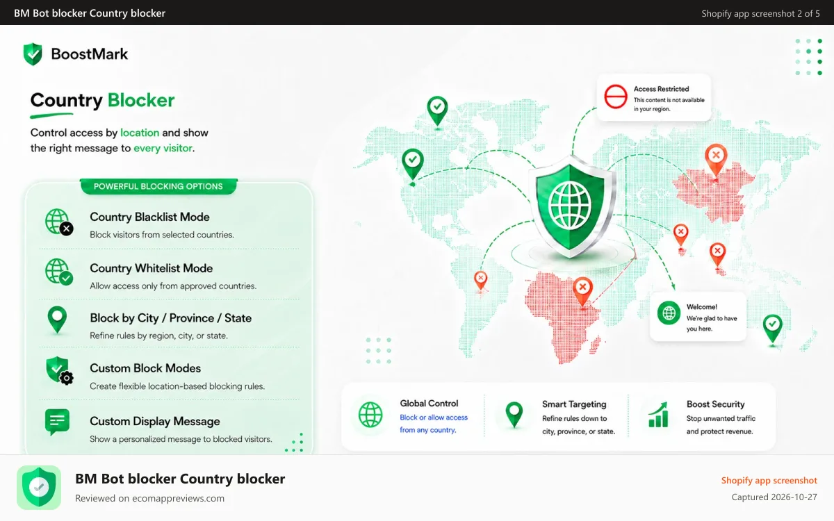 BM Bot blocker Country blocker Shopify app screenshot: Country Blocker