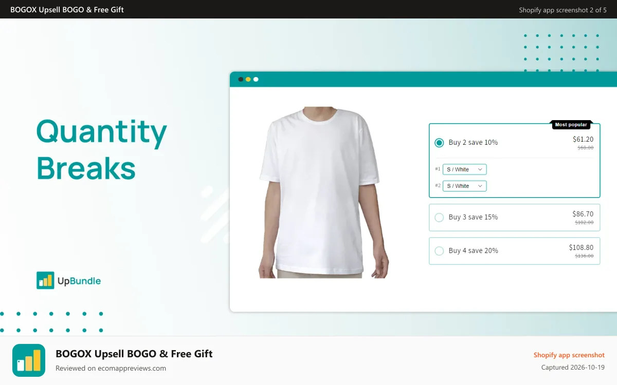 BOGOX Upsell BOGO & Free Gift Shopify app screenshot: Quantity Breaks