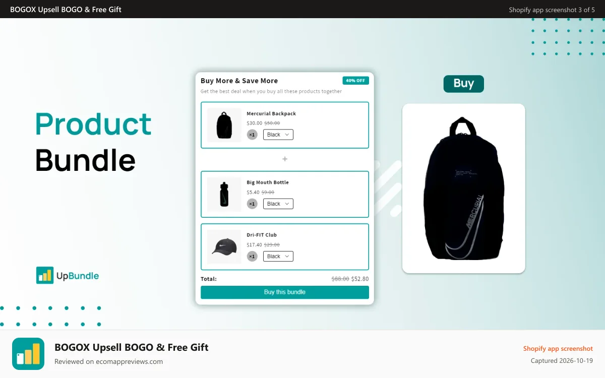 BOGOX Upsell BOGO & Free Gift Shopify app screenshot: Product Bundles