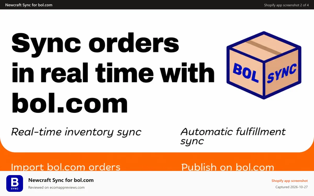 Newcraft Sync for bol.com Shopify app screenshot: Bol.com Order Sync