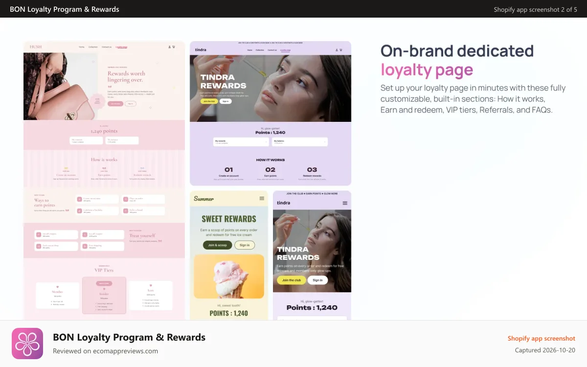 BON Loyalty Program & Rewards Shopify app screenshot: BON Loyalty: Fully customizable customer loyalty page