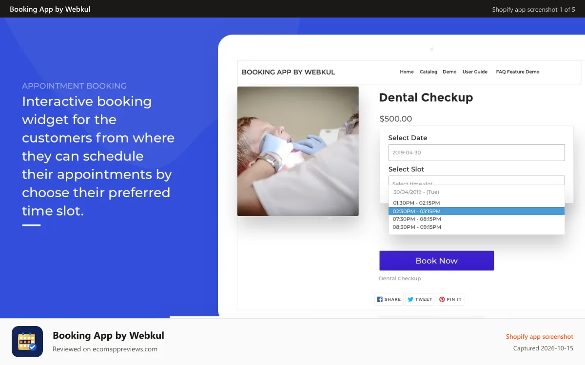 Booking App by Webkul Shopify app screenshot: Booking - Appointment type