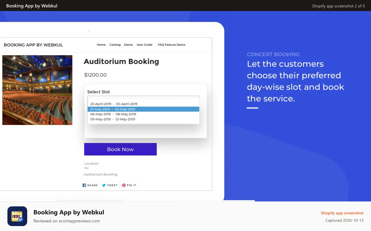 Booking App by Webkul Shopify app screenshot: Booking- concert type