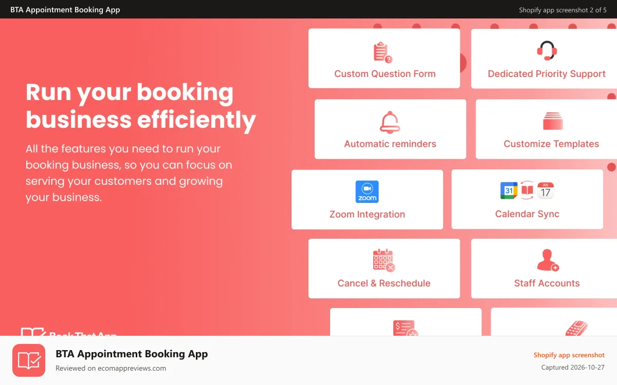 BTA Appointment Booking App Shopify app screenshot: All-in-One Shopify Appointment Booking App