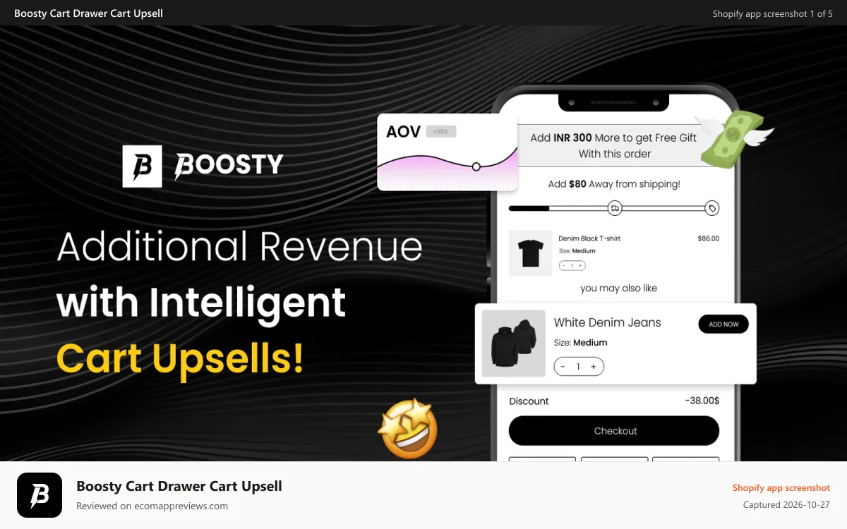 Boosty Cart Drawer Cart Upsell Shopify app screenshot: Boosty Cart Drawer Cart Upsell
