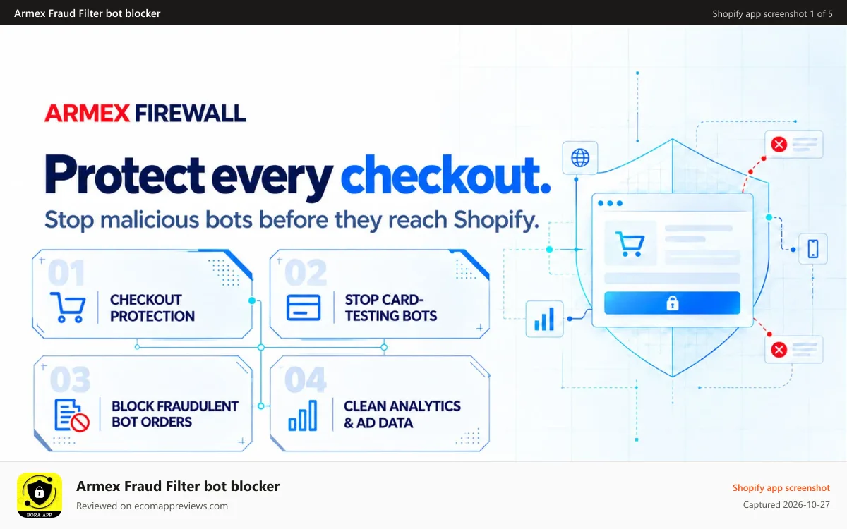 Armex Fraud Filter bot blocker Shopify app screenshot: Web firewall