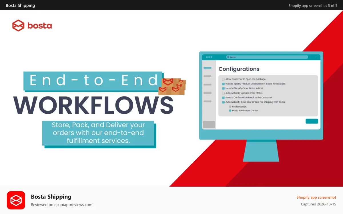 Bosta Shipping Shopify app screenshot: End-to-End Workflows