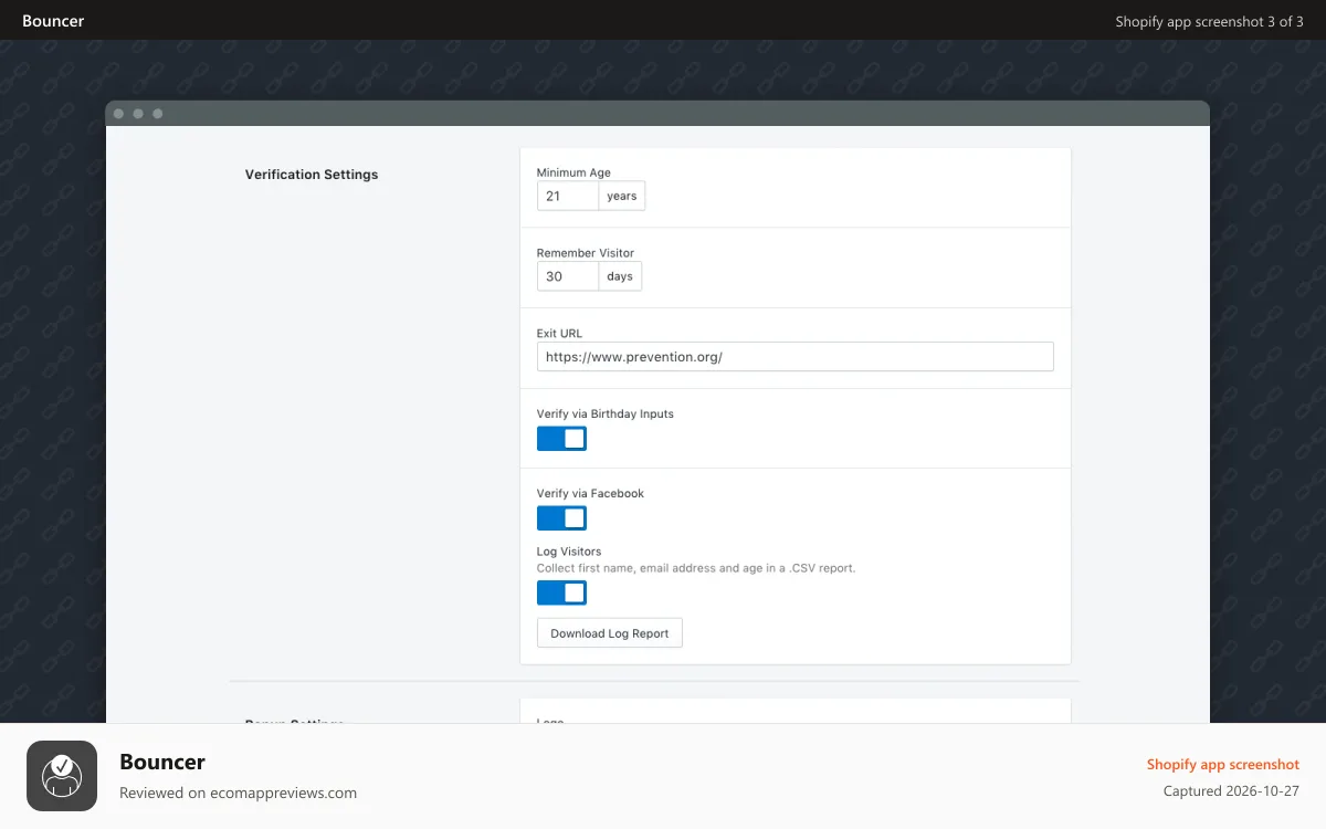 Bouncer Shopify app screenshot: Maintain legal compliance by deterring underage shoppers