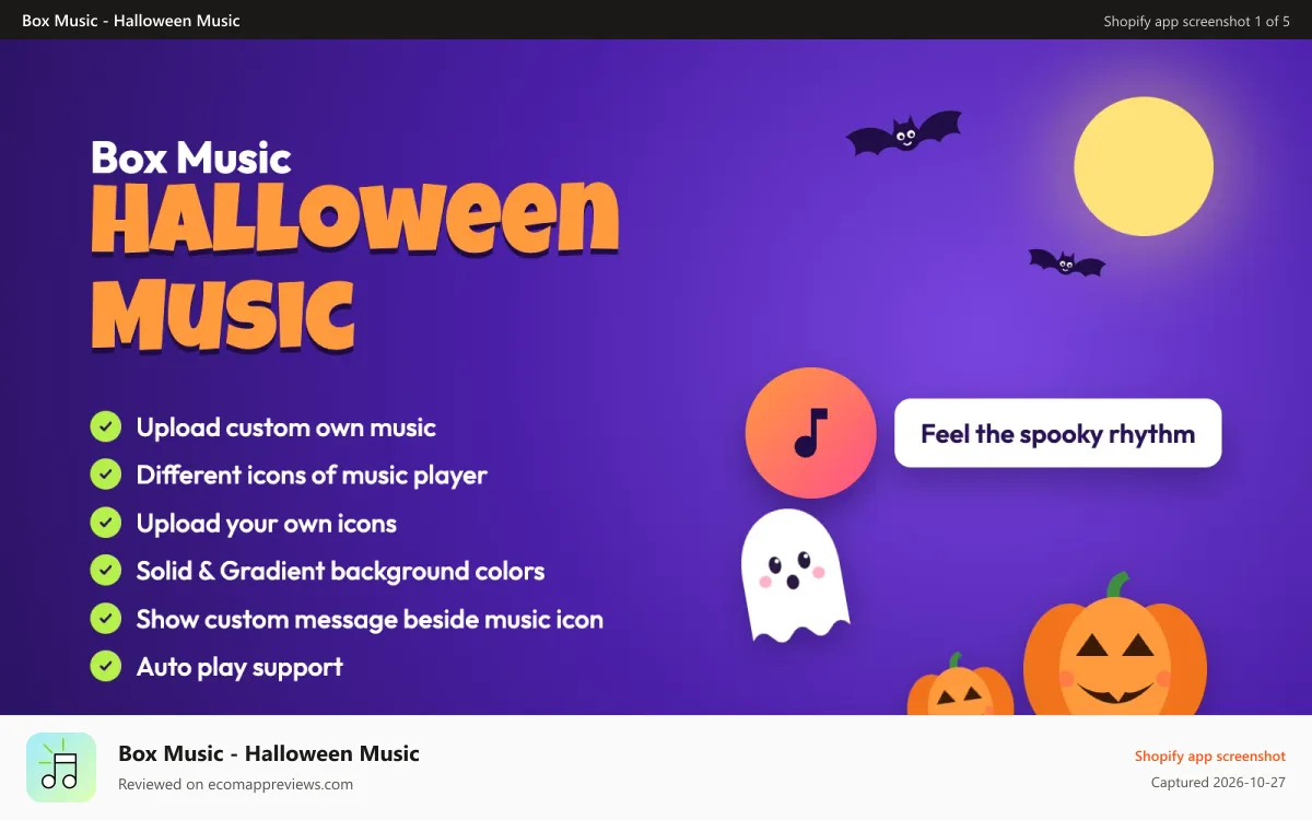 Box Music ‑ Halloween Music Shopify app screenshot: Box Music For Halloween Music