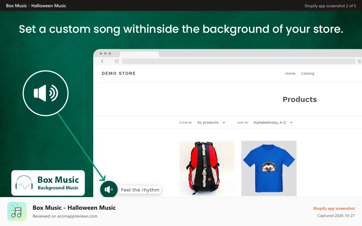 Box Music ‑ Halloween Music Shopify app screenshot: Background Music at product page