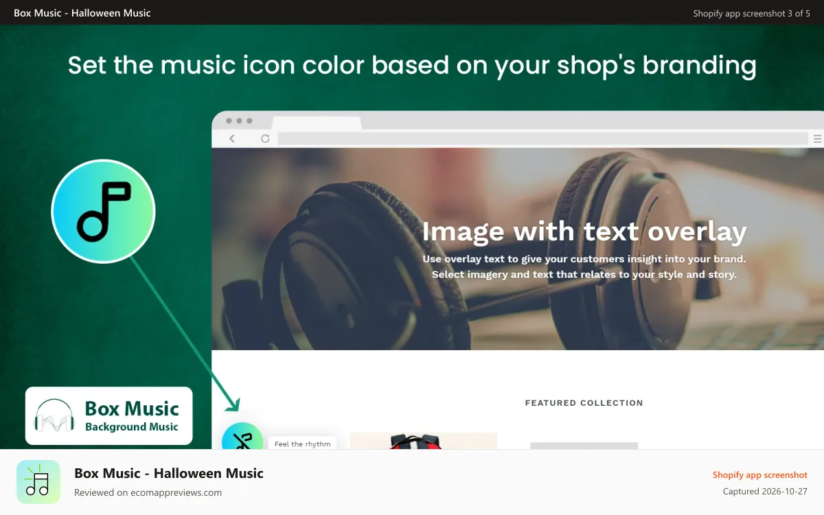 Box Music ‑ Halloween Music Shopify app screenshot: Background Music at home page