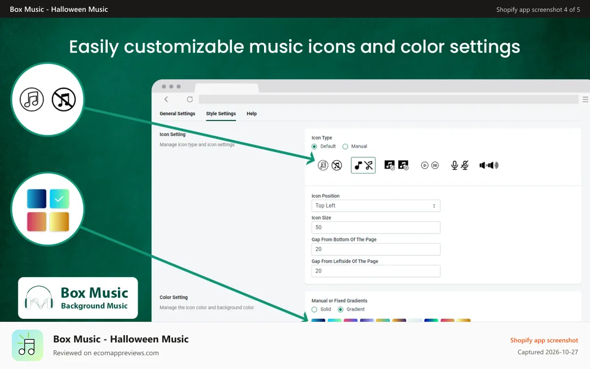 Box Music ‑ Halloween Music Shopify app screenshot: Background Music settings