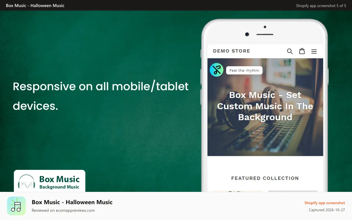 Box Music ‑ Halloween Music Shopify app screenshot: Background Music Mobile Device