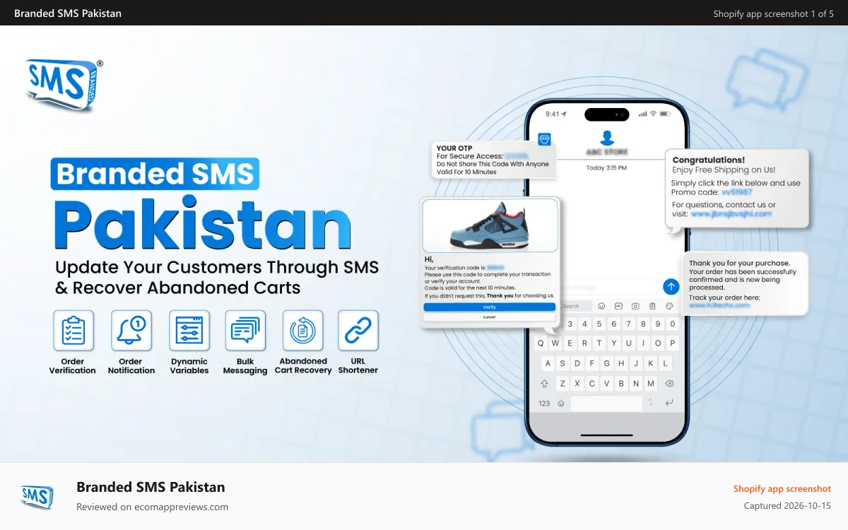 Branded SMS Pakistan Shopify app screenshot: 1