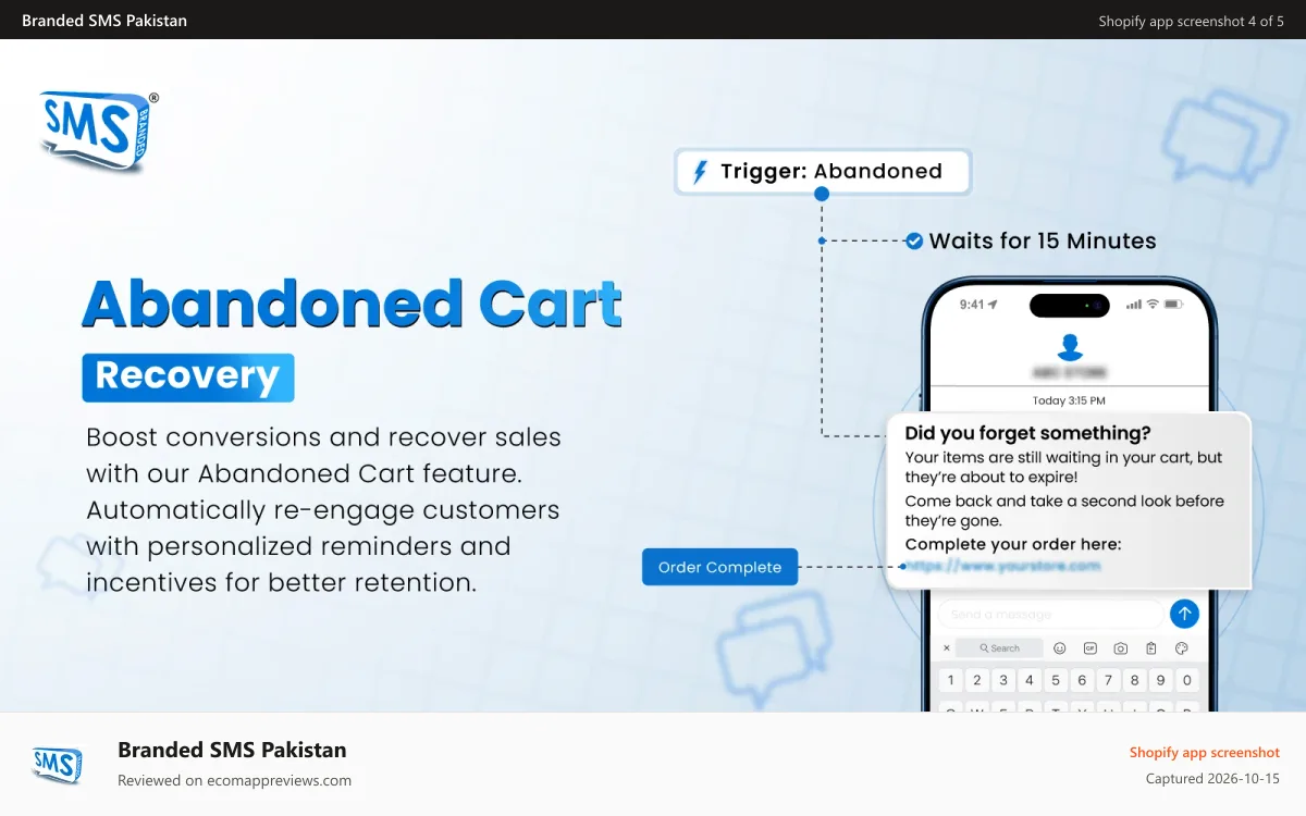 Branded SMS Pakistan Shopify app screenshot: Abandoned Checkout - Branded SMS Pakistan